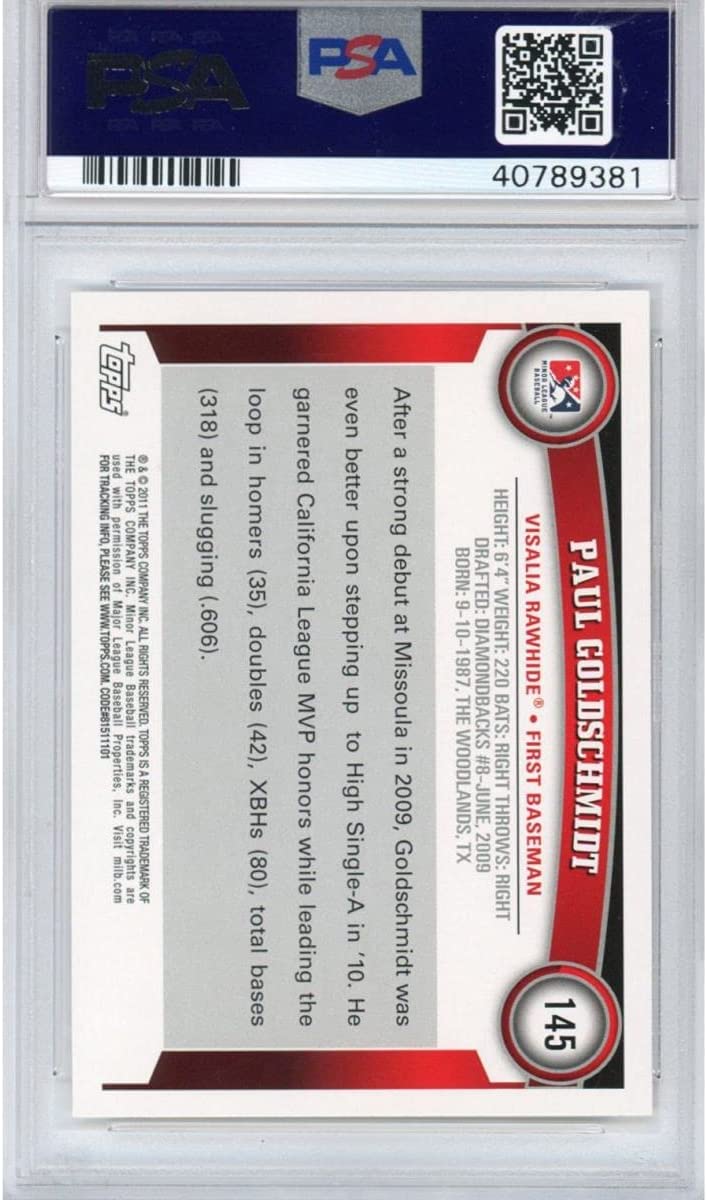 Tarjeta de béisbol Topps Pro Debut Paul Goldschmidt #145 Rookie RC, clasificada en 2011, PSA 10 Gem Mint