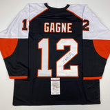 Camiseta de hockey negra de Filadelfia autografiada/firmada por Simon Gagne (JSA COA)