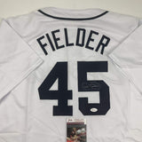 Camiseta de béisbol blanca de Detroit autografiada/firmada por Cecil Fielder JSA COA