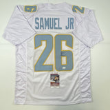 Autographed/Signed Asante Samuel Jr. Los Angeles LA White Football Jersey JSA COA