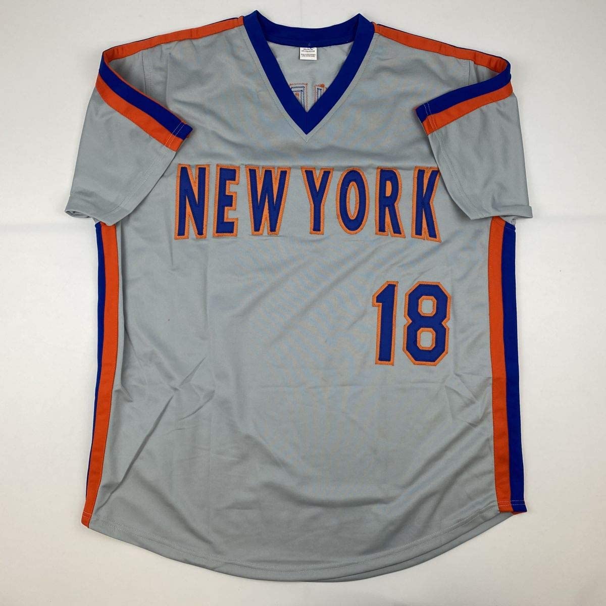 Camiseta de béisbol gris de Nueva York autografiada/firmada de Darryl Strawberry. PSA/Certificado de ADN.