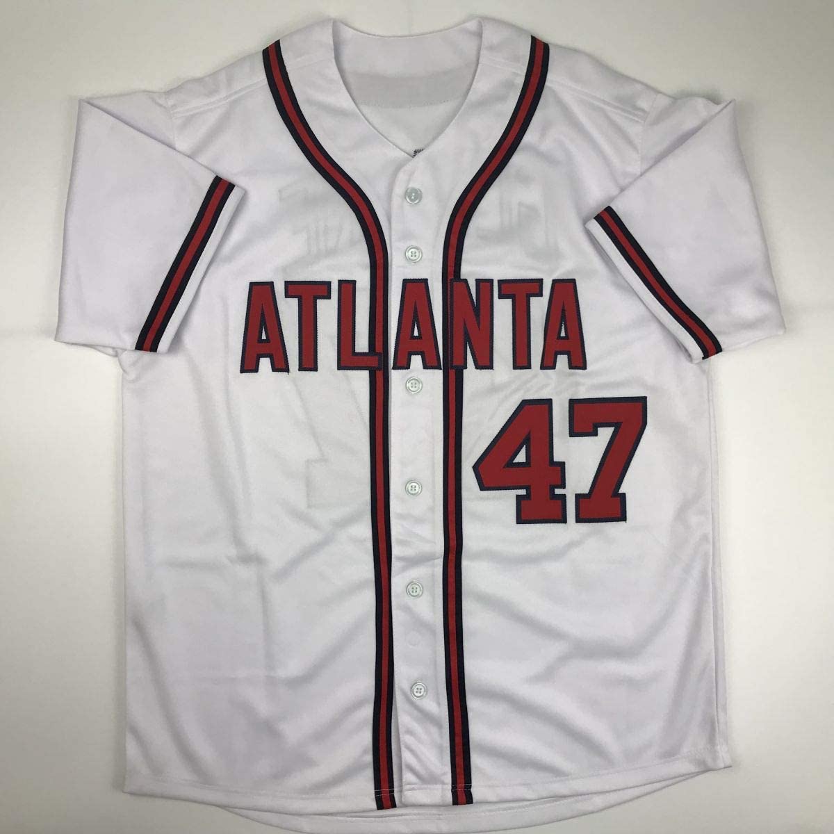Camiseta de béisbol blanca de Atlanta con autografiado/firmado de Tom Glavine JSA COA