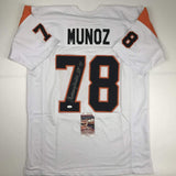 Autographed/Signed Anthony Munoz HOF 98 Cincinnati White Football Jersey JSA COA