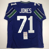Autographed/Signed Walter Jones HOF 14 Seattle Blue Football Jersey JSA COA