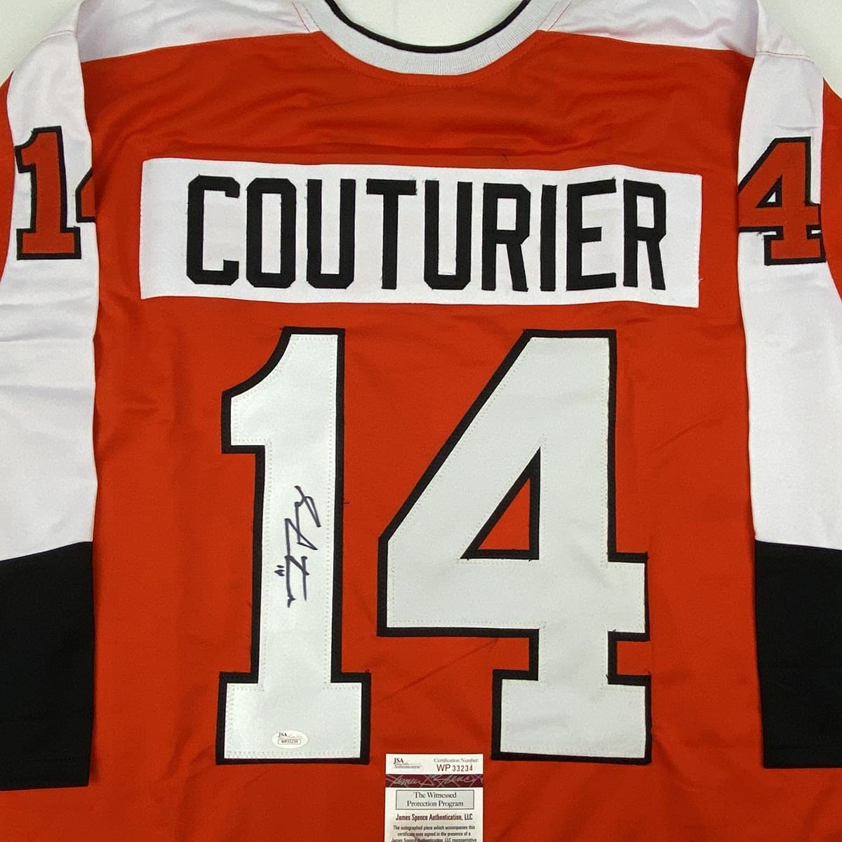 Camiseta de hockey naranja de Filadelfia autografiada/firmada por Sean Couturier (JSA COA)