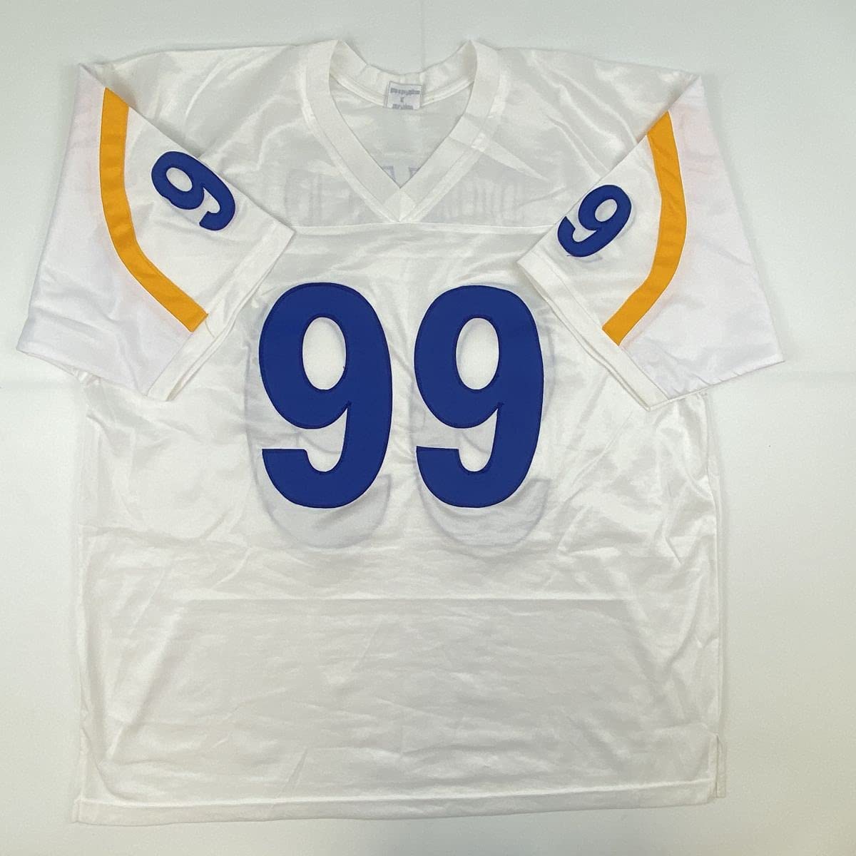 Camiseta de fútbol blanca autografiada/firmada de Aaron Donald Los Ángeles LA JSA COA
