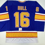 Camiseta de hockey retro azul de St. Louis, autografiada y firmada por Brett Hull, PSA/Certificado de ADN