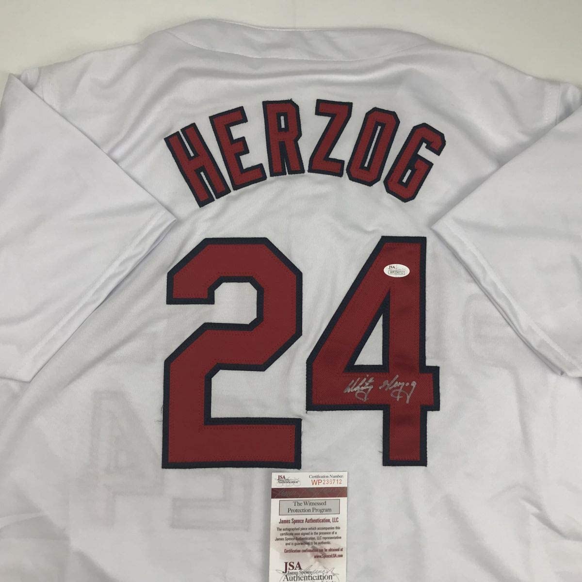 Camiseta de béisbol blanca de St. Louis autografiada y firmada por Whitey Herzog (JSA COA)