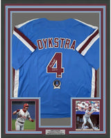 Camiseta de béisbol retro azul de Filadelfia de 35 x 39, enmarcada, autografiada y firmada por Lenny Dykstra Nails, JSA COA