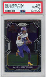 Tarjeta de fútbol americano Panini Prizm Justin Jefferson n.° 398 Rookie RC, clasificada en 2020, PSA 10 Gem Mint