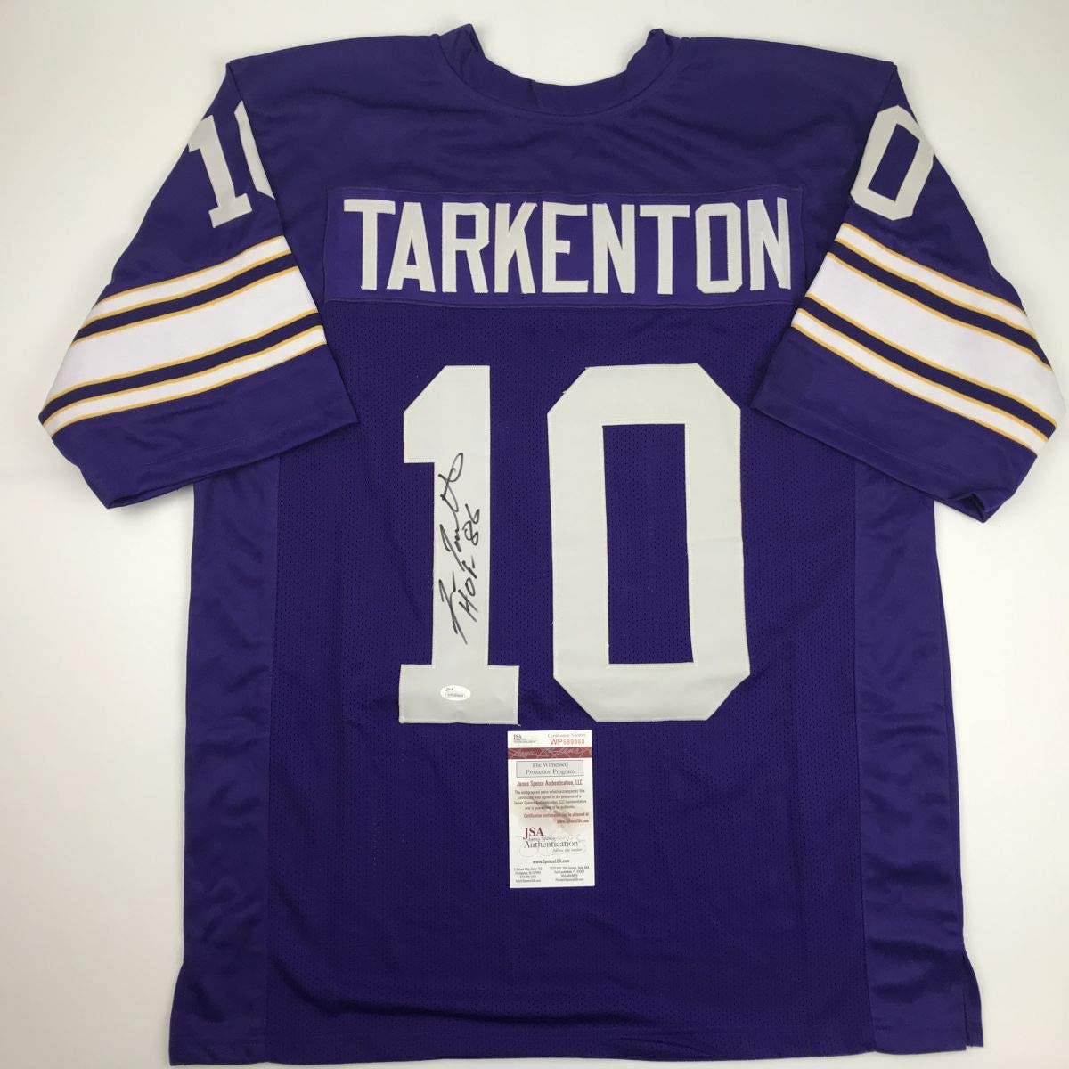 Camiseta de fútbol morada de Minnesota HOF 86 de Fran Tarkenton autografiada/firmada JSA COA