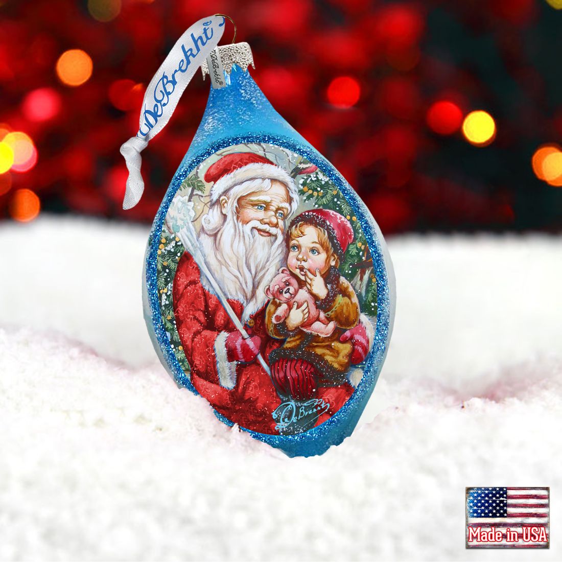 Adorno de cristal con forma de osito de Papá Noel de G. DeBrekht - Decoración navideña - 757-006