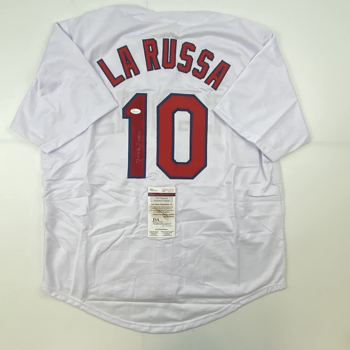 Camiseta de béisbol blanca de San Luis autografiada/firmada por Tony La Russa (JSA COA)