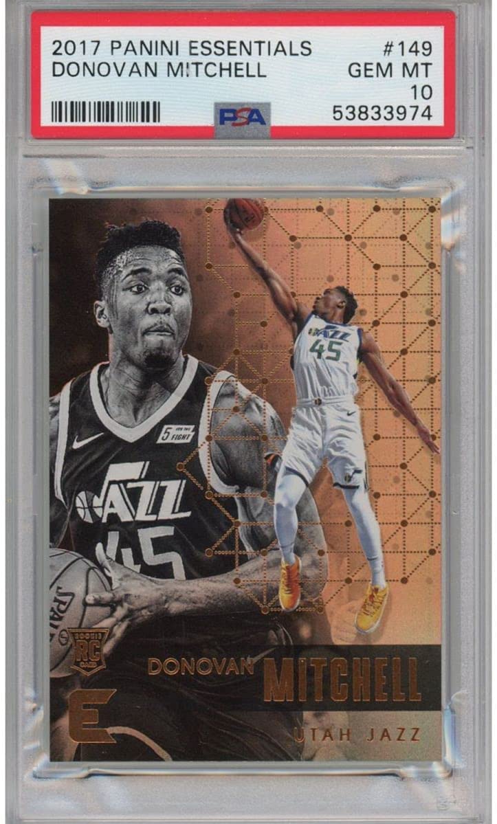 Tarjeta de baloncesto Panini Essentials Donovan Mitchell n.° 149 Rookie RC, clasificada 2017-18, PSA 10 Gem Mint