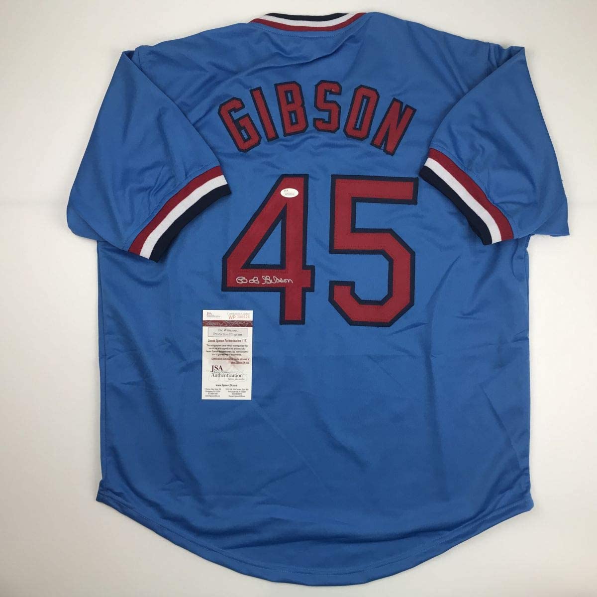 Camiseta de béisbol azul de St. Louis de Bob Gibson autografiada y firmada por JSA COA