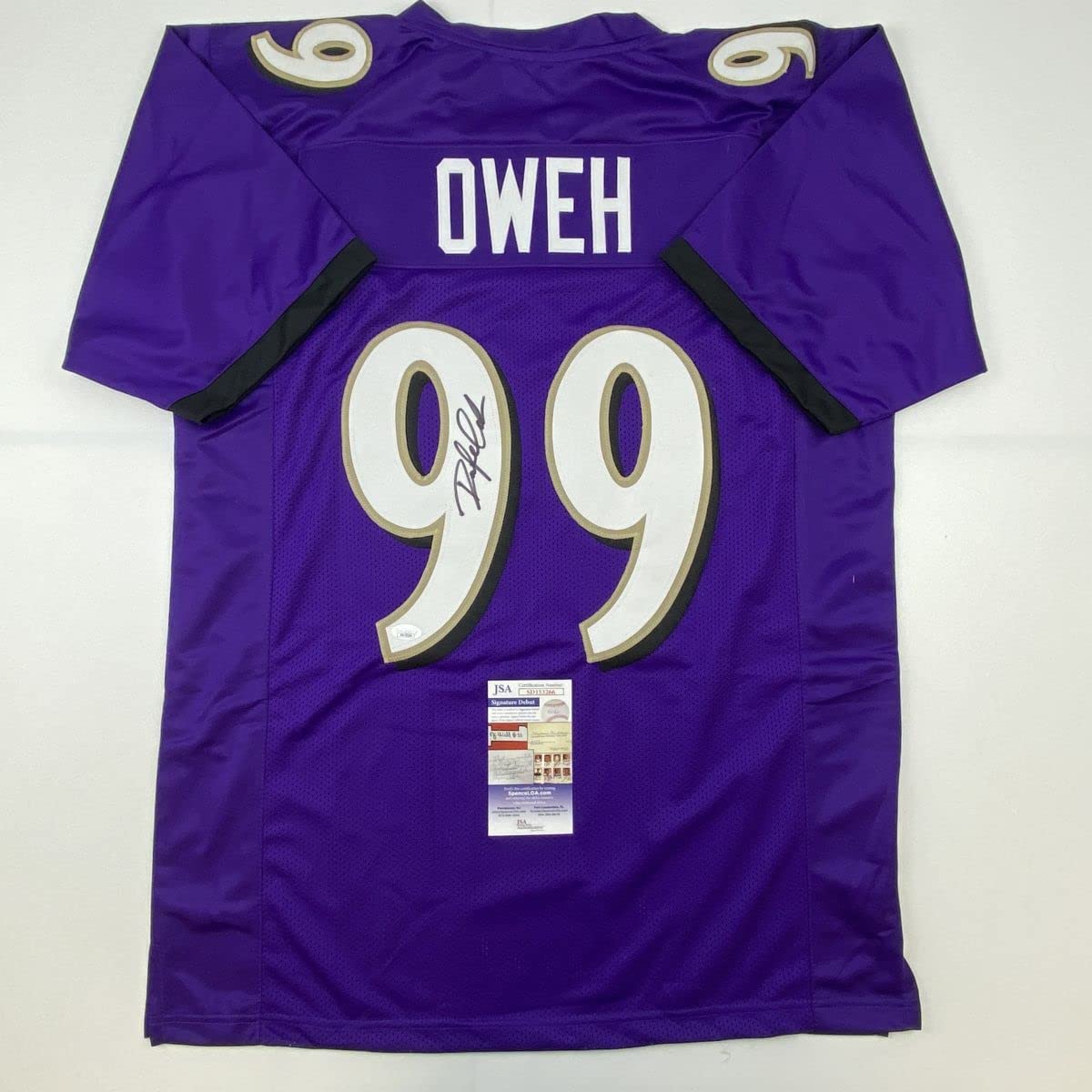 Autographed/Signed Odafe Oweh Baltimore Purple Football Jersey JSA COA