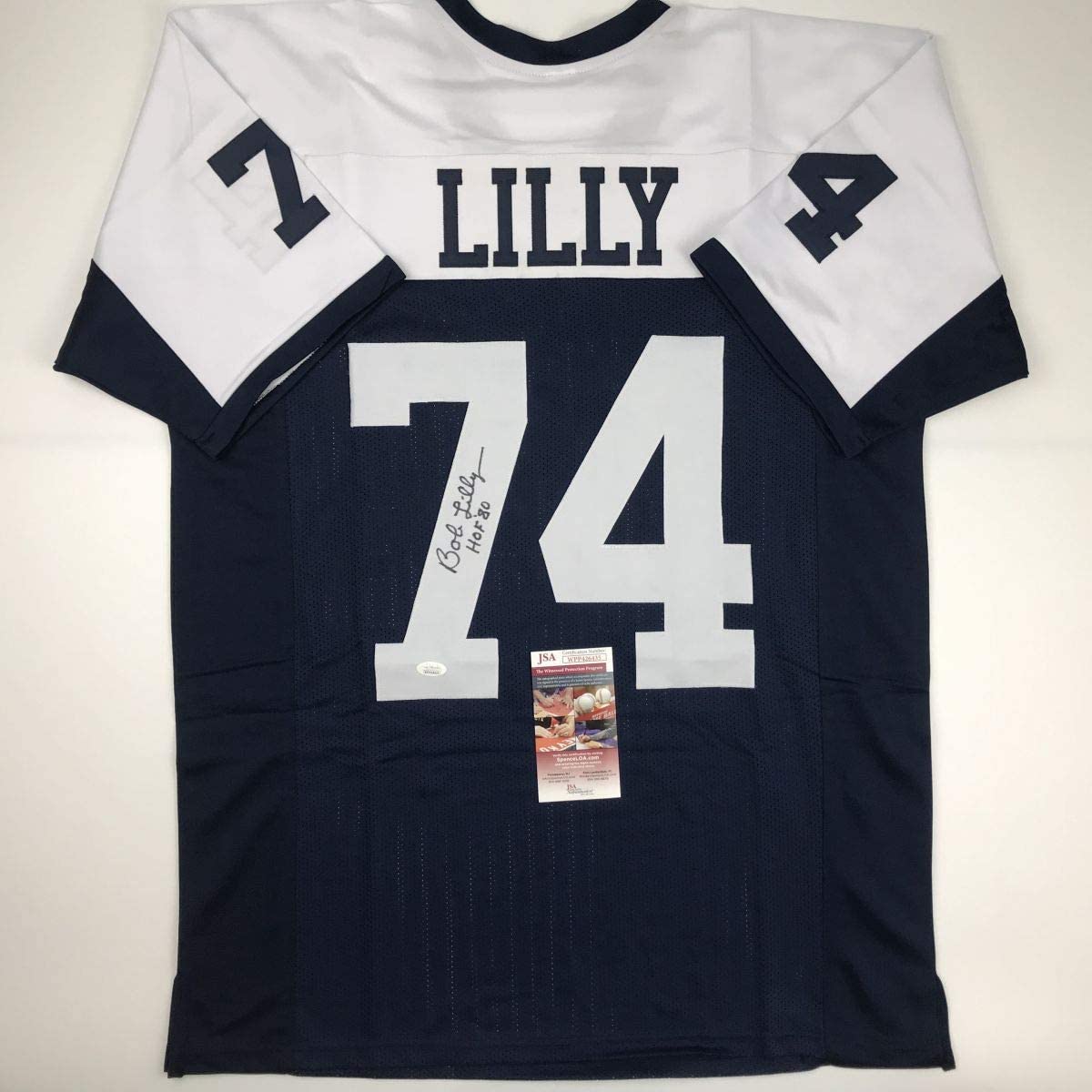 Camiseta de fútbol americano autografiada/firmada de Bob Lilly HOF 80 Dallas Thanksgiving Day JSA COA