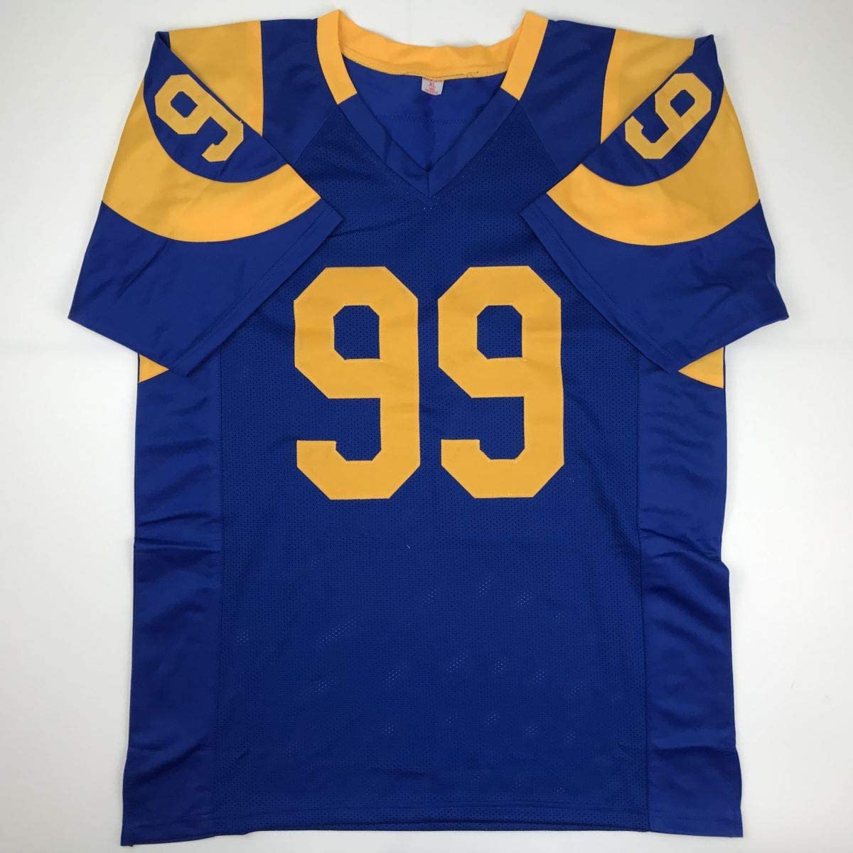 Camiseta de fútbol retro azul autografiada/firmada de Aaron Donald Los Ángeles LA Beckett BAS COA