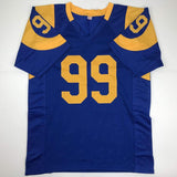 Camiseta de fútbol retro azul autografiada/firmada de Aaron Donald Los Ángeles LA Beckett BAS COA