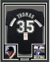 Camiseta de béisbol negra de Chicago, enmarcada, autografiada y firmada por Frank Thomas, 35 x 39, JSA COA