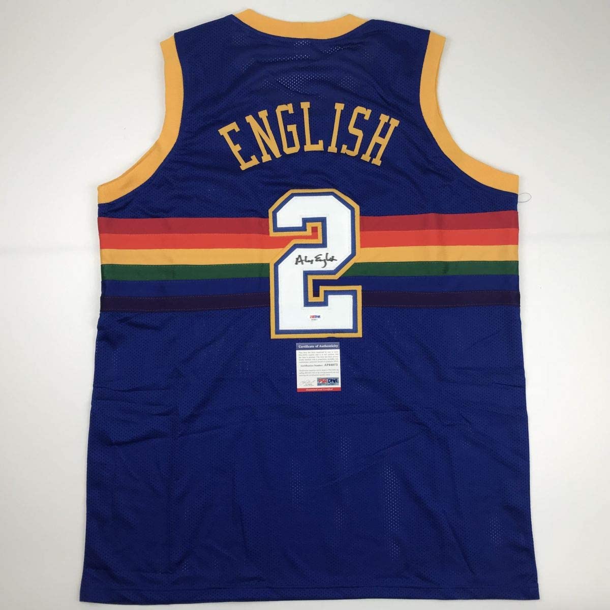Camiseta de baloncesto azul Denver de Alex English autografiada y firmada con certificado de autenticidad de PSA y ADN