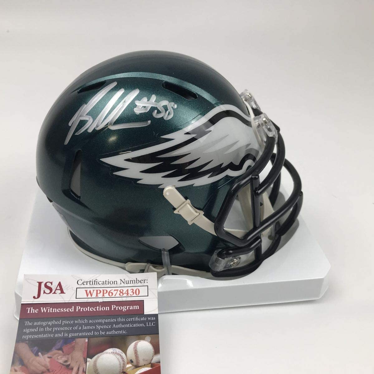 Casco de fútbol americano en miniatura de los Philadelphia Eagles autografiado y firmado por Brandon Graham (JSA COA)