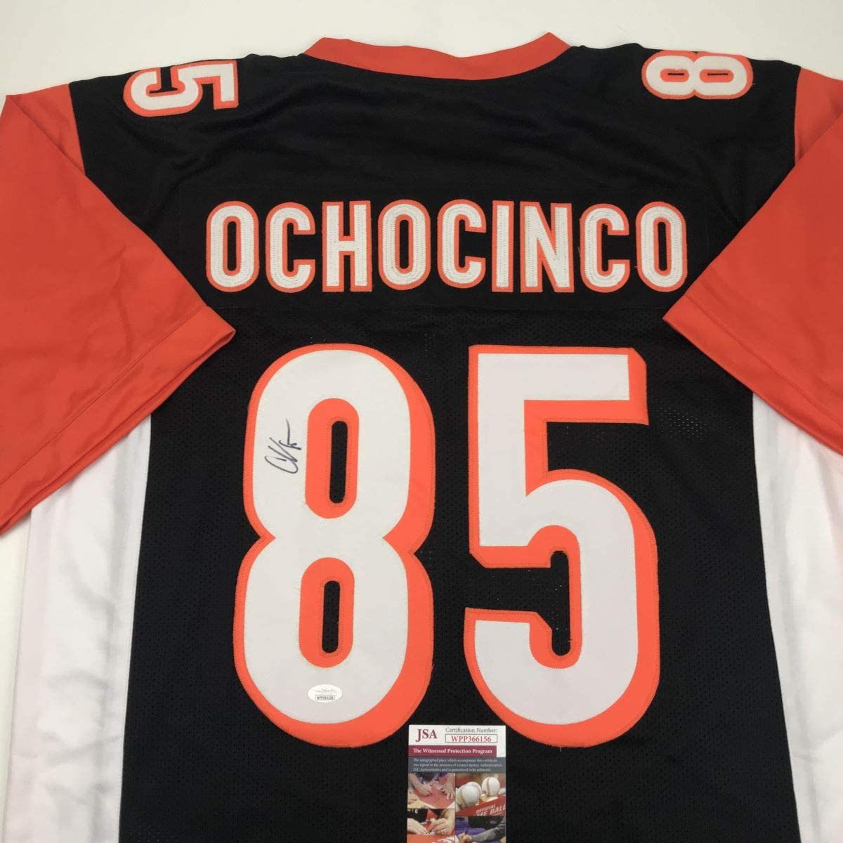 Camiseta de fútbol americano negra de Cincinnati autografiada/firmada por Chad Ochocinco (Johnson) JSA COA