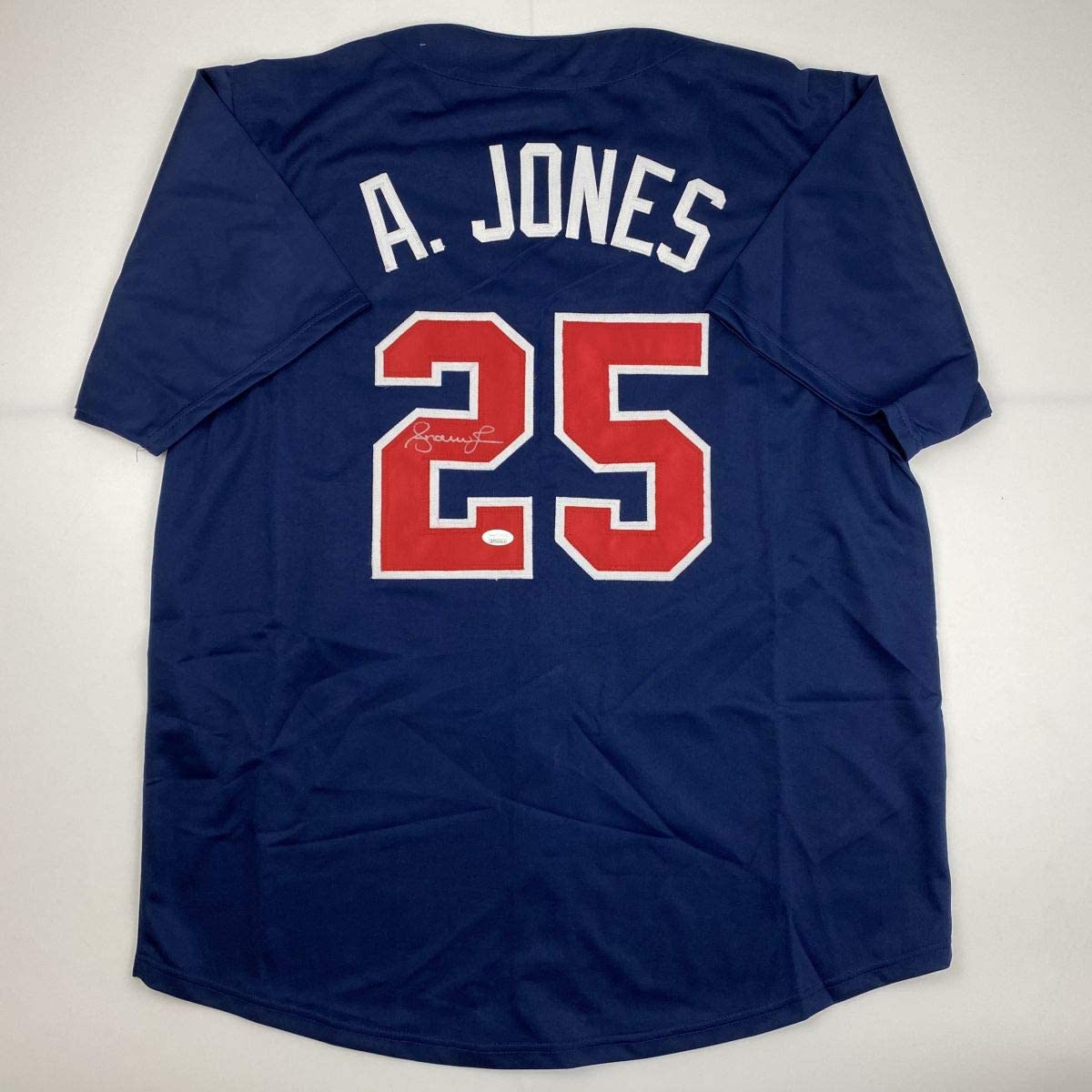 Camiseta de béisbol azul de Atlanta autografiada/firmada por Andruw Jones (JSA COA)