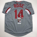 Camiseta de béisbol gris de Cincinnati autografiada/firmada por Pete Rose JSA COA