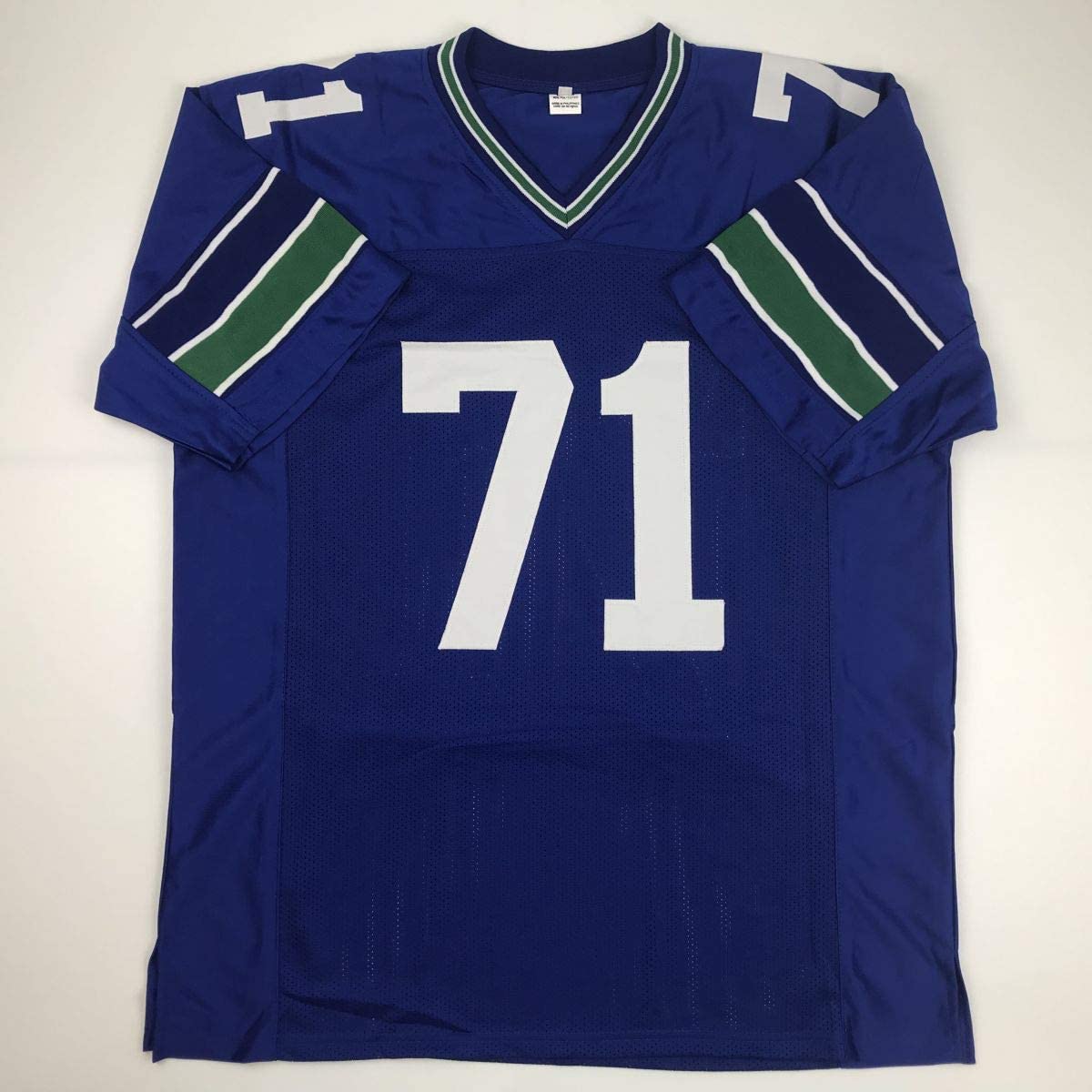 Autographed/Signed Walter Jones HOF 14 Seattle Blue Football Jersey JSA COA