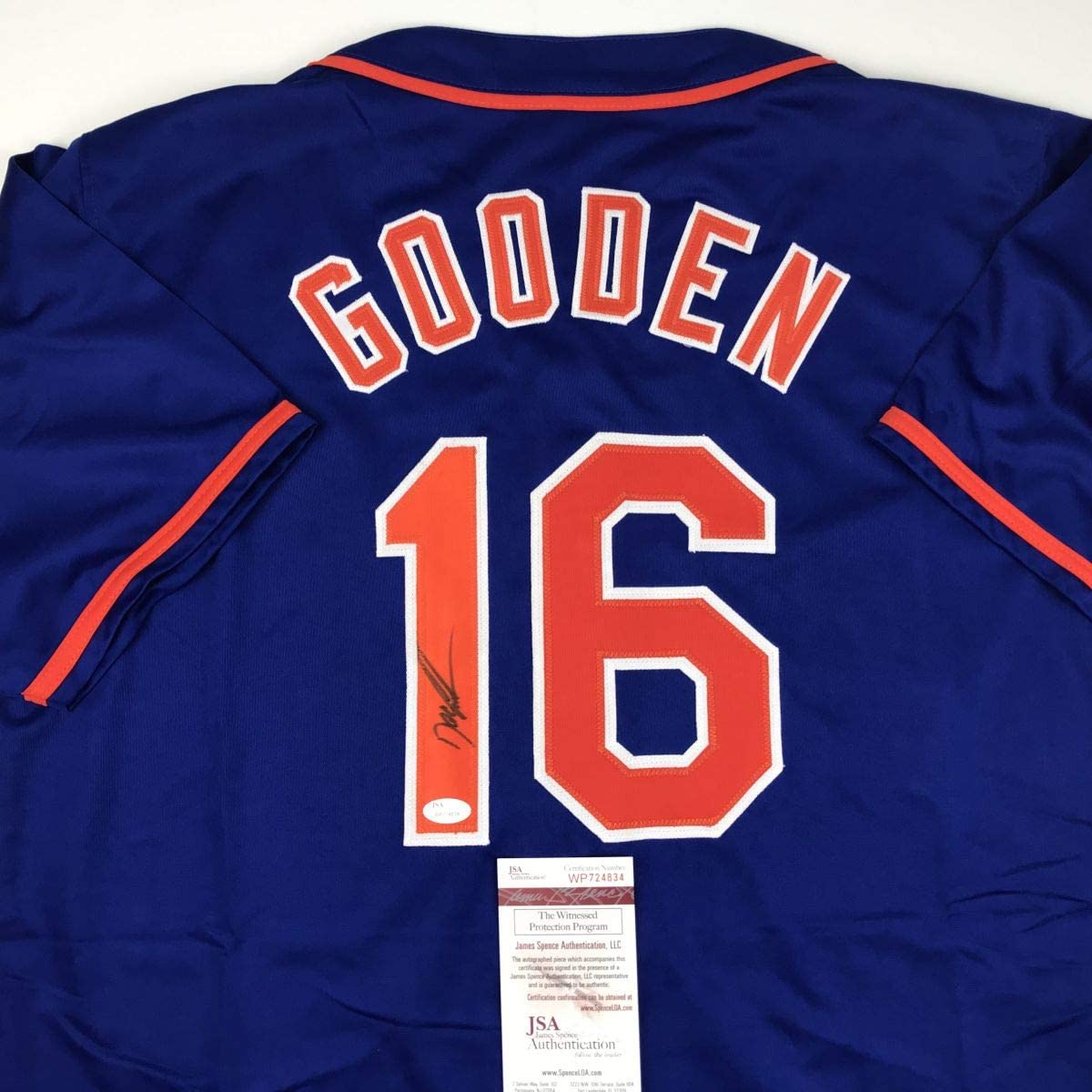 Camiseta de béisbol azul de Nueva York autografiada/firmada de Dwight Doc Gooden (JSA COA)