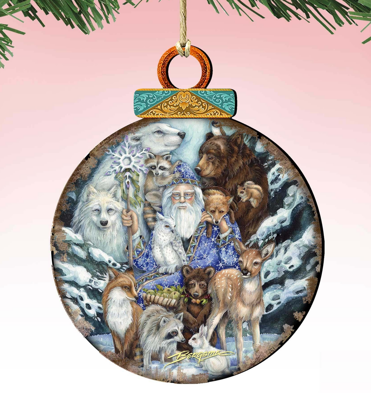 Gather in Peace Father Winter Animals Wooden Ornaments by J. Bergsma - Christmas Decor - 8591968-JB
