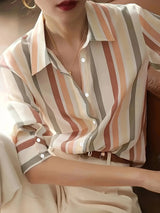 Ladies' Long-sleeved Striped Printed Versatile Casual Shirt - Lootquake