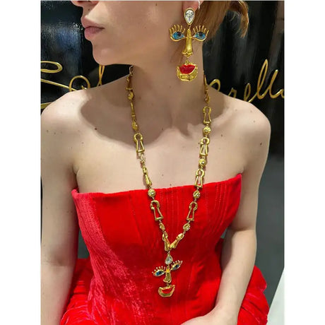 Minority Design Vintage Red Lip Nose Eye Pendant Necklace - Lootquake