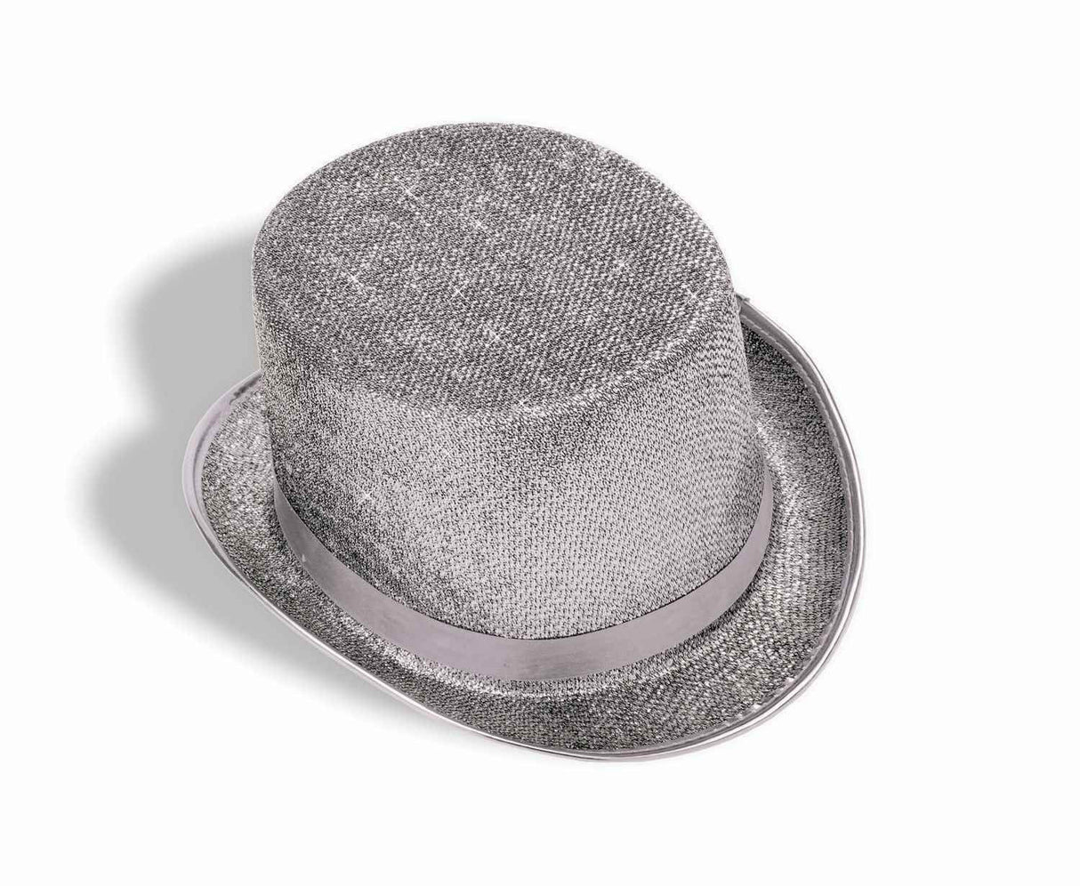 Costume Top Hats Silver Glitter Top Hat