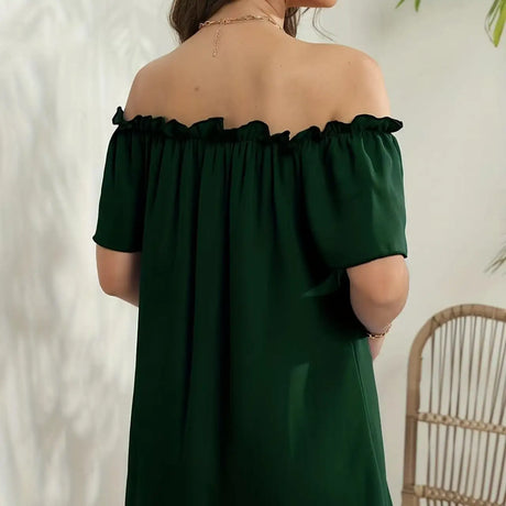 Women's Solid Color Off Shoulder Pleated Decorative Dress, One Shoulder Casual Dress - Lootquake