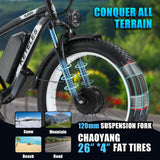 Vélo électrique pour adulte Kettles 740 W | Vélo électrique avec pneus de 26 pouces, VTT à double moteur pour trajets domicile-travail et tout-terrain, avec batterie amovible 48 V 23 Ah, jusqu'à 80 km à 31,3 km/h
