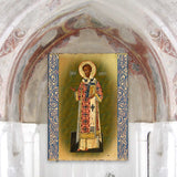 Icono religioso cristiano sagrado de madera bañado en oro de San Crisóstomo - Decoración inspiradora - 85054