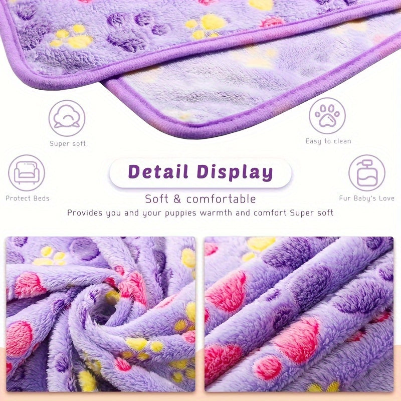1pc Pet Blanket Dog Puppy Blanket Paw Print Coral Fleece Flannel Blanket Warm Soft Sleep Dog Blanket