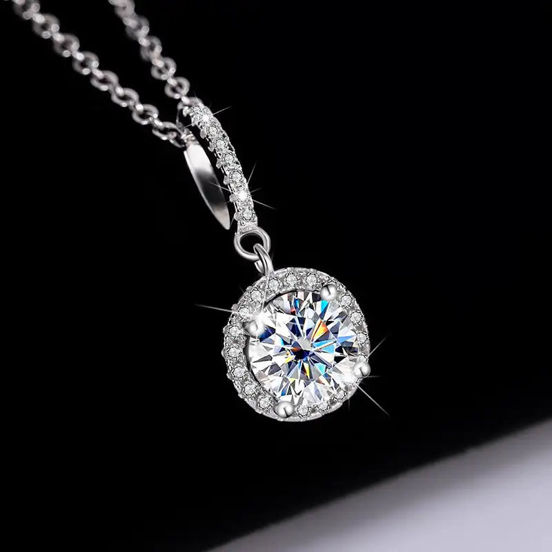 S925 Sterling Silver Moissanite Round Bag Three-piece Female Ring Necklace - Lootquake