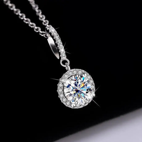 S925 Sterling Silver Moissanite Round Bag Three-piece Female Ring Necklace - Lootquake