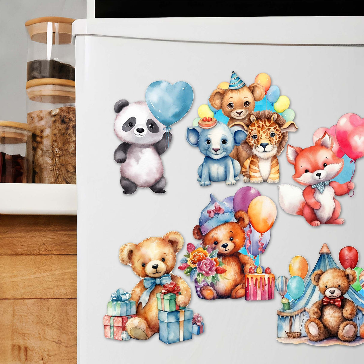 Juego de 6 imanes decorativos de madera con la frase "Feliz Cumpleaños" de G. Debrekht - Family Love Decor - 8090035G-S6