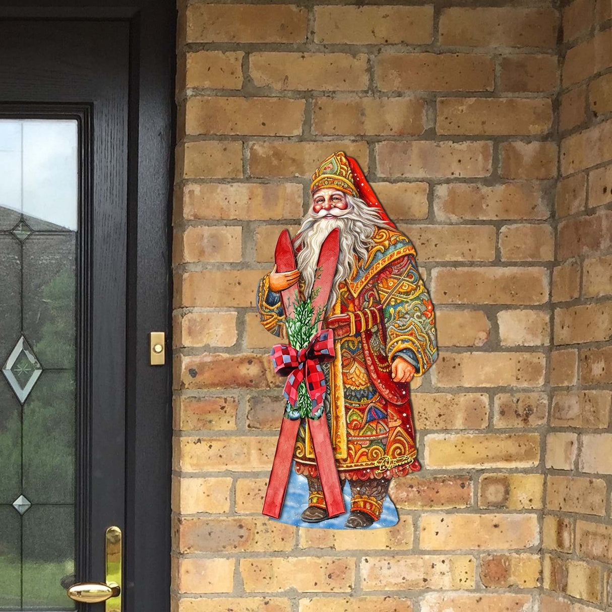 Santa's Skiing Adventure Holiday Door Decor by G. Debrekht - Christmas Santa Snowman Decor - 8691403H