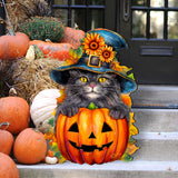 Black Cat Pumpkin Holiday Door Decor by G. DeBrekht - Halloween Decor - 8652794H