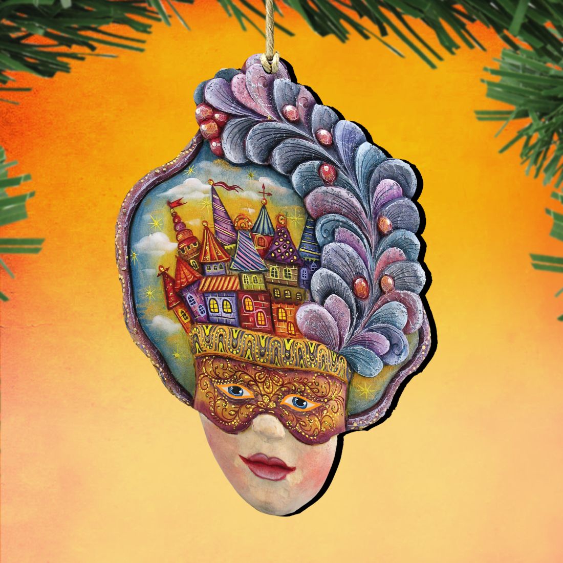 Carnival Mask Wooden Ornaments by G. DeBrekht - Thanksgiving Halloween Decor - 8161038