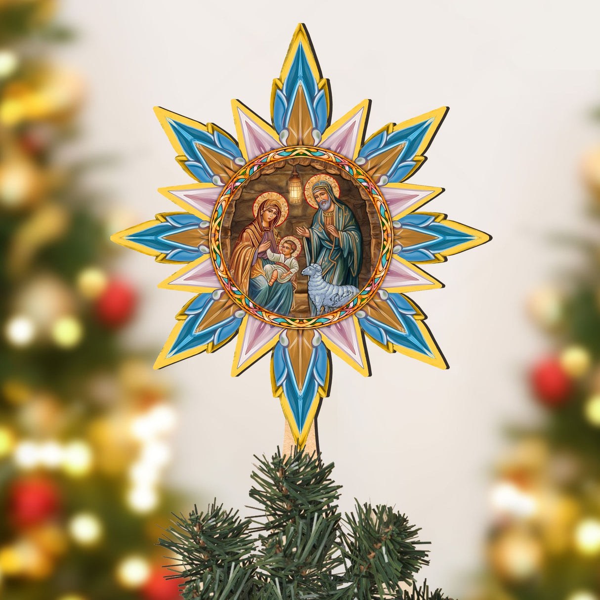 Orthodox Nativity Star Tree Topper Wooden Decor by G. Debrekht - Nativity Holiday Decor - 89504