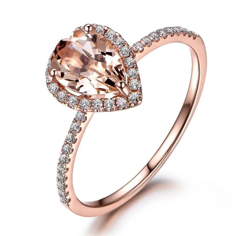 European And American 18K Rose Gold Plated Inlaid Pink Crystal Water Drop Pear-shaped Ring - Lootquake