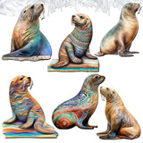 Magic Sea Lions Decorative Wooden Clip-on Ornaments Set of 6 by G. Debrekht - Wildlife Decor - 8090112C-S6