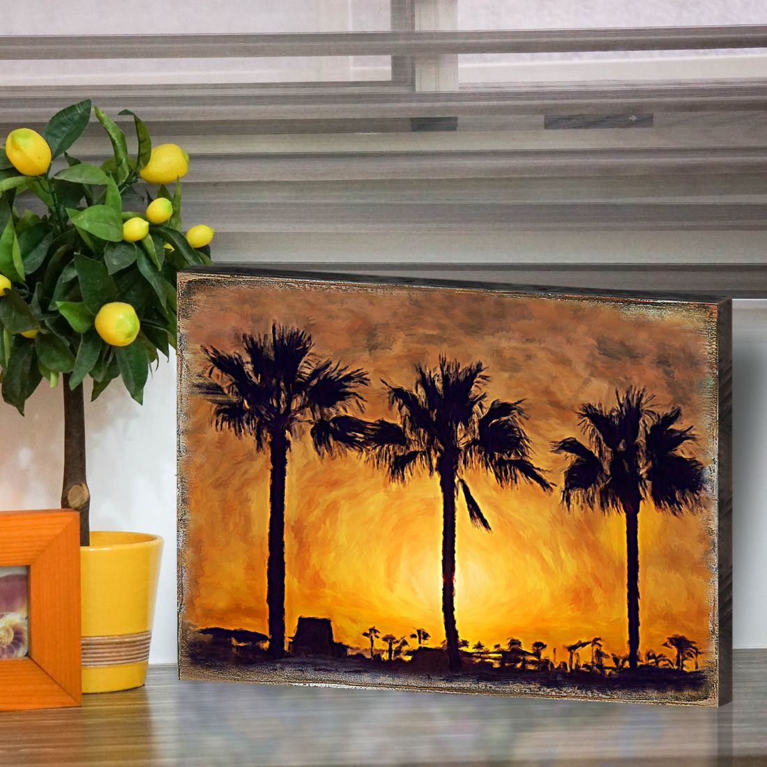 Spates Palm Trees in Sunset Wooden Wall Art by Nature Wonders - Nature Wildlife Decor  - 95275B