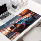 Ultra-Sleek Silvery Sports Car Design Large Gaming Mouse Pad - Extended, Thick, Non-Slip Rubber Desk Mat With Precision Stitched Edges - Washable & Durable